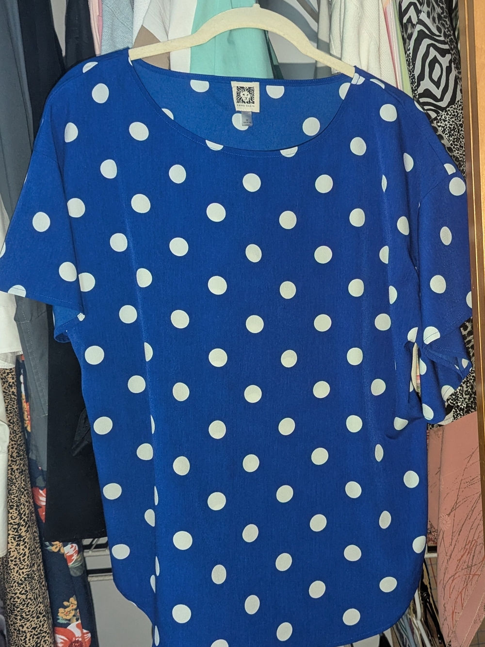 Anne Klein Royal Blue Short-Sleeve Tee with White Polka Dots